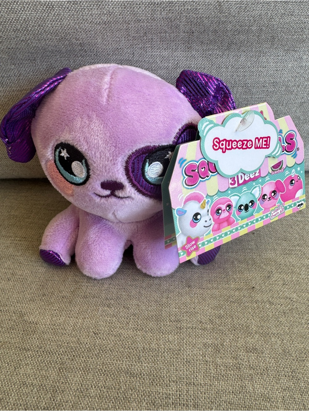 Squeezamals 3deer Purple Plush dog with tag